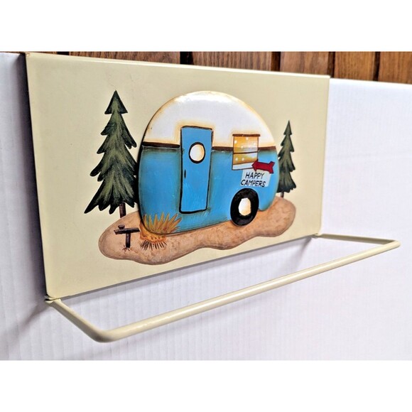 Happy Campers Over the Door Cabinet Towel Holder Retro Trailer Metal Gift NEW - Picture 4 of 7